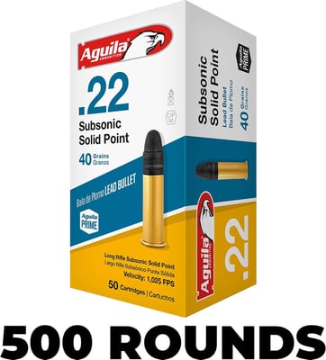 Aguila Subsonic .22 LR 40gr Solid Point 500 Rounds