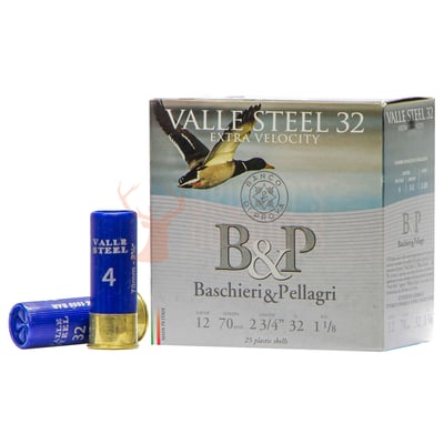 B&P Valle Steel 12ga 2 3/4" 32gm Steel Shot 25 Rounds