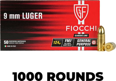 Fiocchi 9mm Luger 124gr FMJ 1000 Rounds