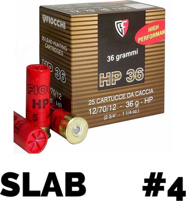 Fiocchi HP 36 12ga 2 3/4" 36gm #4 Shot 250 Rounds Slab