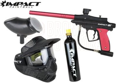 Impact Skirmisher Red .68 Paintball Marker + Impact 200 Round Hopper + Impact Dual Lens Paintball Mask + Impact CO2 Refillable Bottle 12oz