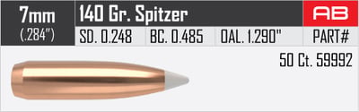 Nosler AccuBond Spitzer Projectiles 7mm .284" 140gr 50 Count