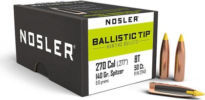 Nosler Ballistic Tip Hunting Projectiles .27 Cal .277" 140gr 50 Count
