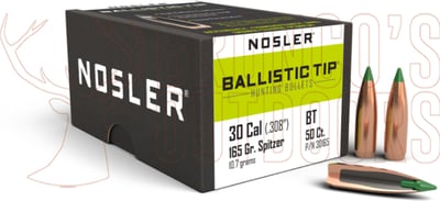 Nosler Ballistic Tip Hunting Projectiles .30 Cal .308" 165gr 50 Count