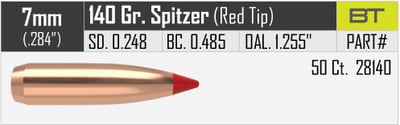 Nosler Ballistic Tip Hunting Projectiles 7mm .284" 140gr 50 Count