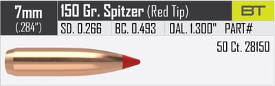 Nosler Ballistic Tip Hunting Projectiles 7mm .284" 150gr 50 Rounds