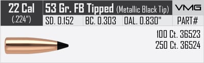 Nosler Varmageddon Projectiles .22 Cal .224" 53gr 100 Count