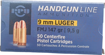 PPU Rifle Line 9mm Luger 147gr FMJ 50 Rounds