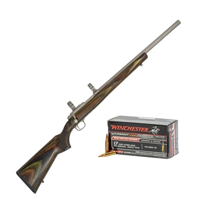 Ruger 77/17 Stainless .17 WSM Green Laminate 18.5" + Winchester Varmint HV 20gr HP 100 Rounds