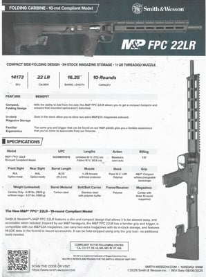 Smith & Wesson M&P FPC 16.25" Threaded Folding Barrel .22 LR