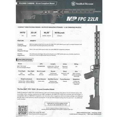 Smith & Wesson M&P FPC 16.25" Threaded Folding Barrel .22 LR