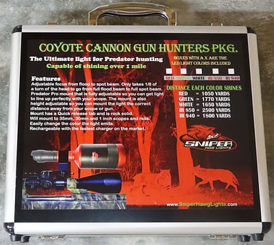 Sniper Hog Lights Coyote Cannon Light Red LED + Predator Pro Mount + 21700 Batteries & Charger