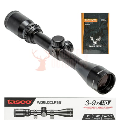 Tasco World Class 3-9x40mm Riflescope + Weaver High Rings