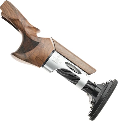 TSK Standard Shotgun Stock for Beretta DT10 & DT11, Trap, Small Right Hand Grip, Avio Silver Pipe Bridge, Wood 32mm Comb, 160mm Black Pipe, Microcell 15mm Pad