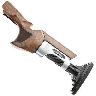 TSK Standard Shotgun Stock for Beretta DT10 & DT11, Trap, Small Right Hand Grip, Avio Silver Pipe Bridge, Wood 32mm Comb, 160mm Black Pipe, Microcell 15mm Pad
