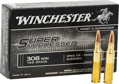 Winchester Super Suppressed .308 Win 168gr Open Tip 20 Rounds